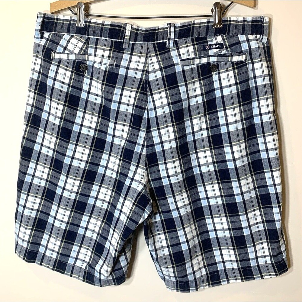 Chaps Shorts Mens 36x9 Plaid‎ Cotton Navy Blue White Walking Golf Classic Preppy